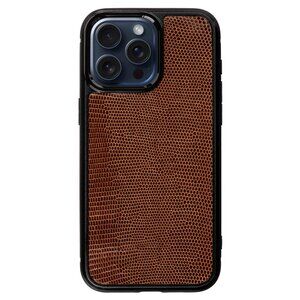 Handmade iPhone 15 Pro/Pro Max Cover - Authentic Lizard - Mahogany Color